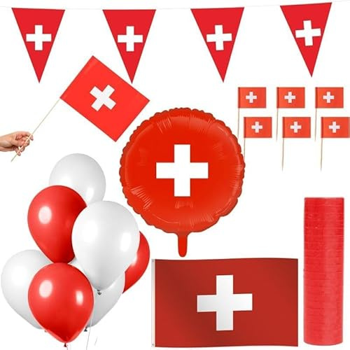 Playflip Schweiz Party Deko Set 74 TLG. Partyset Partydeko rot weiß