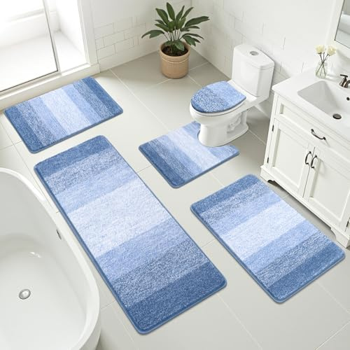 Bsmathom Juego de 5 alfombras de baño con cubierta de inodoro, alfombras de baño suaves y absorbentes, antideslizantes, lavables a máquina, alfombras de baño con contorno en forma de U para bañera,