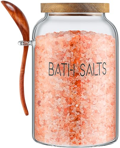 SiliFine 1 Piece 94 oz Bath Salts Glass Jar with Wooden Lid, Bath Salt Container with Scoop, Airtight Storage Bathtub Accessories for Women