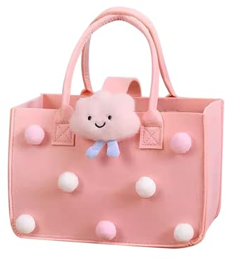 XUEHOU Filztasche Shopper Einkaufstasche Klein Einkaufstasche Faltbar Filz Tasche Tragetasche Einkaufskorb Filz Henkeltaschen Damen Shopping Niedlich Rosa Bag für Ausgehen Einkaufen