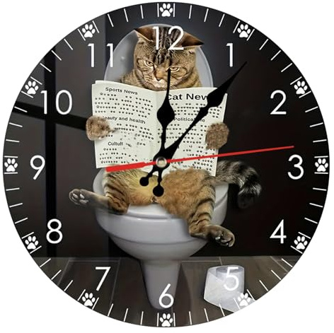 astylishome Wanduhr, niedliche Katze, rund, nicht tickend, leise, 30,5 cm, moderne dekorative Uhren, batteriebetrieben, kreativ, leise, für Schlafzimmer, Wohnzimmer, Dekor 1701