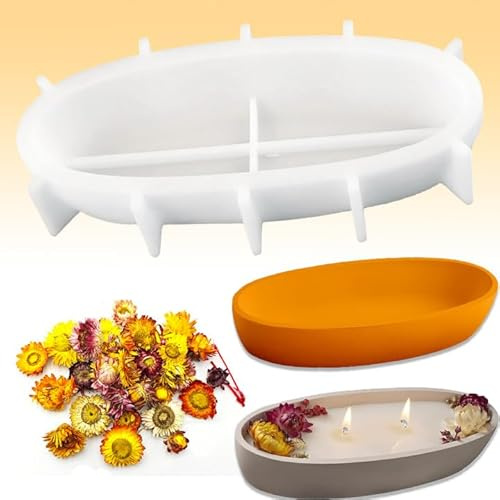 PXBSNB Silikonform Schale,Silikonform Kerzenhalter Wiederverwendbar, Ovale Silikonformen Gießformen mit Getrockneten Blumen, Gießform Kerzenhalter für DIY Kerze Vase Blumentopf