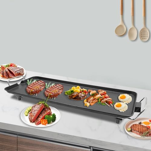 Barbecue électrique de table 1500 W en alliage d'aluminium, température réglable, barbecue électrique avec revêtement antiadhésif, portable pour le camping en plein air