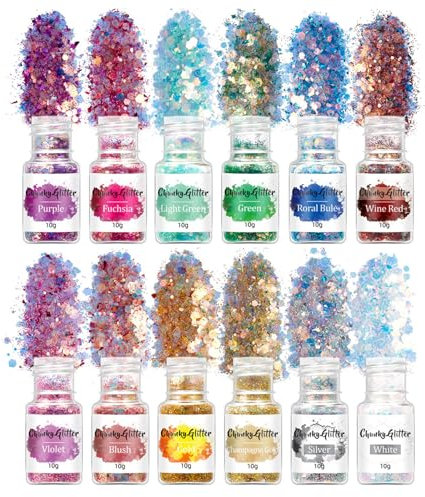 12 Farben holografische Pailletten 144 g Schillernde Glitzerflocken für Gesicht Pailletten für Gesicht, Körper, Augen, Nail Art Epoxidharz für Halloween Karneval Party (Galaktischer Glanz)