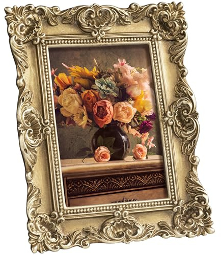 eletecpro 4x6 Vintage Picture Frame with Real Glass Cover, Ornate Antique Photo Frame, Display 4x6 Picture for Tabletop or Wall Hanging Horizontal & Vertical, Gold Home Decor for Gallery Art