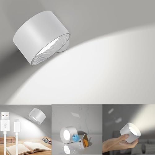 Lámpara de pared LED,luces led habitacion,lampara de pared magnetica,lampara led recargable,3 Niveles de brillo,3 Temperaturas,360 ° Giratorio lampara pared sin cable,para Dormitorio luz inalambrica