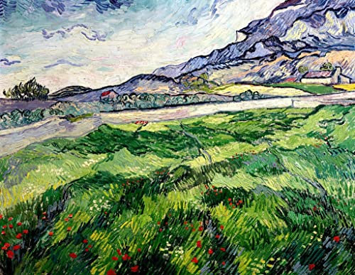 MHFFDYIV Berühmte Gemälde Moderne Kunst Wandbild Ölgemälde Kunstdruck Das grüne weizenfeld Hinter der anstalt von vincent van gogh Kunst Poster für Schlafzimmer Home Decor 60x90cm