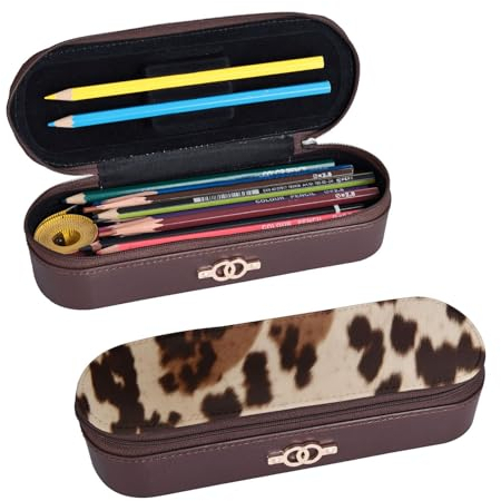 ULKMFFCF Federmäppchen mit Kuhfell-Aufdruck, Hartschale, Stiftetasche – PU-Leder, Studenten, Schreibwaren-Tasche, Stiftebox mit Reißverschluss, für Schule, Büro, Reisen und Make-up, Schwarz ,