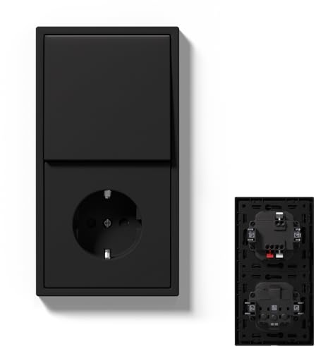 MVAVA Interruptor y Enchufe,Interruptores pared con Garfio,Instalación horizontal y vertical,Conectores de Resorte,1 Gang 2 Vía + 1 Enchufe,150mm Negro