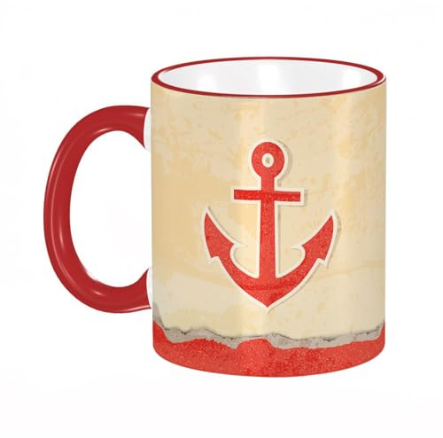 KDWJS Taza divertida de cerámica de 11 onzas,Tazas Originales de Desayuno - Graciosos Ideas para Regalos - Cerámica 330 ml - Cadena de ancla Vida marina Objeto marino Amarre