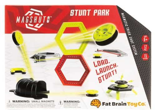 Fat Brain Toys Magshuto Stunt Park, Trick Shot System, Magnet Toys Skill Disc Launch Set, Magnet Game for Kids and Tweens