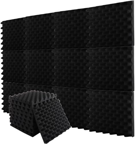 AKOLAFE 24 Pack Sound Proofing Panels for Walls, 30x30x3cm Egg Crate Acoustic Sound Absorbing Panels Sound Proof Foam Panels Black Acoustic Wall Panels Sound Insulation Panels for Bedroom, Fireproof