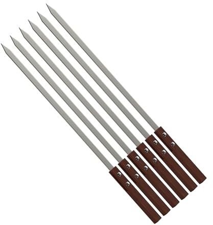YSAMAX 60CM BBQ Barbecue Skewers with Wooden Handle, Long-Lasting and Easy to Maintain, Rust-Resistant, Non-Deformable, Versatile and Multipurpose Use, (6PCS)