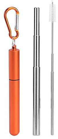 Paies métalliques réutilisables, palette de consommation portable en acier inoxydable Brosse de nettoyage rétractable inclus orange