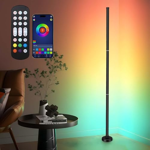 VIHBRAI LED Floor Lamp, RGB Corner Lamp for Living Room, Dimmable Color Changing Modern Standing Lamp,Tall Mood Floor Light Corner Light for Bedroom with Smart APP/Remote Control/Music Sync/Timing