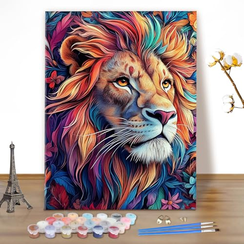 MEIYUDA Pintar por Numeros Adultos Animales León, DIY Cuadro al óleo con Números para, Kit de Pintura al óleo Digital para Adultos de Lienzo, Decoración para el Hogar 40x50cm(sin marco)
