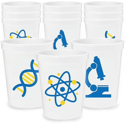 Aumccxz 12Pcs Science Party Cups - 16oz Cups for Science Birthday Baby Shower Party Decorations Blue & Yellow