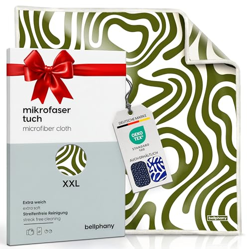 Bellphany Brillenputztuch Mikrofaser weich - 30x30cm groß, Tuch Stripes | XXL Mikrofasertuch weich, Brillentuch Microfaser Optikerqualität, Display Reinigungstuch für Brille, Linsen, Handy, Kamera