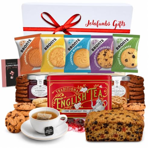 Breakfast Tea Gift Set – English Tea Red Tin, Jam, Fruit Cake & Multipack Biscuits Individually Wrapped Treat Customers, Guests, Visitor, British Biscuits Gift Set Hampers Food Gifts (Tea Hamper 4)