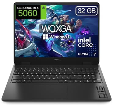HP OMEN Slim - Ordenador portátil Gaming 16 2.5K WQXGA (Intel Ultra 7-255H, 32GB RAM, 1TB SSD, NVIDIA RTX 5060, Windows 11 Home) Teclado QWERTY Español - Negro