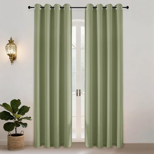Simplebrand Vorhang Grün Blickdicht 2er Set H 229 x B 140 cm Wohnzimmer Gardinen Verdunkelnd mit Ösen Verdunklungsvorhänge Thermovorhang Kälteschutz Haustür für Hotels Büros Wohnzimmer Schlafzimmer