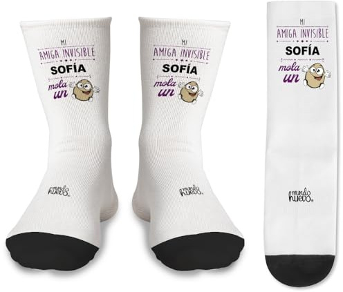 Par de Calcetines + 1 de regalo |Mi Amiga Invisible Nombre Mola un Huevo| Personalizado | Tacto algodón | Talla única | Regalo Amiga Invisible, navidad, sorpresa