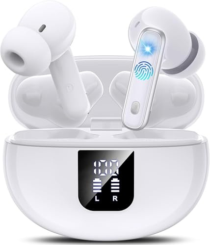 EUQQ Écouteurs Bluetooth 5.4,Oreillette sans Fil Casque avec Réduction Active de Bruit ANC,36H Durée de Lecture, Son Hi-FI Stéréo,Chargement USB-C,IP7 Étanche