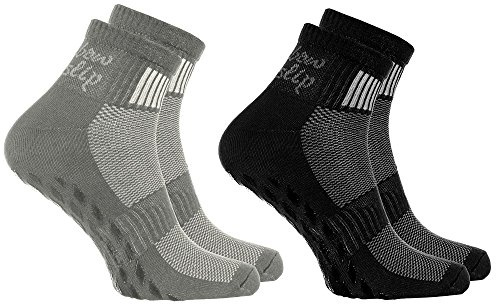 Rainbow Socks - Donna Uomo Sportive Calze Antiscivolo ABS di Cotone - 2 Paia - Negro Grigio - Tamaño 39-41