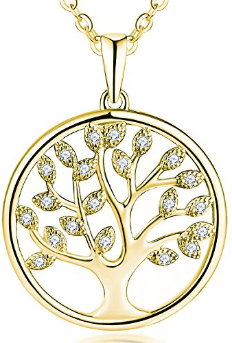 JO WISDOM Collar Colgante Arbol de la vida Plata de ley 925 3A Circonita Mujer Joyería con baño de oro amarillo