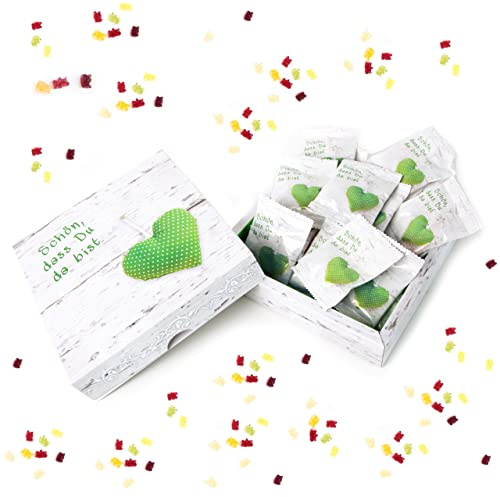 Logbuch-Verlag Geschenkkarton befüllt mit 25 Schön dass du da bist Give-Aways für Gäste Taufe Kommunion Hochzeit grün weiß