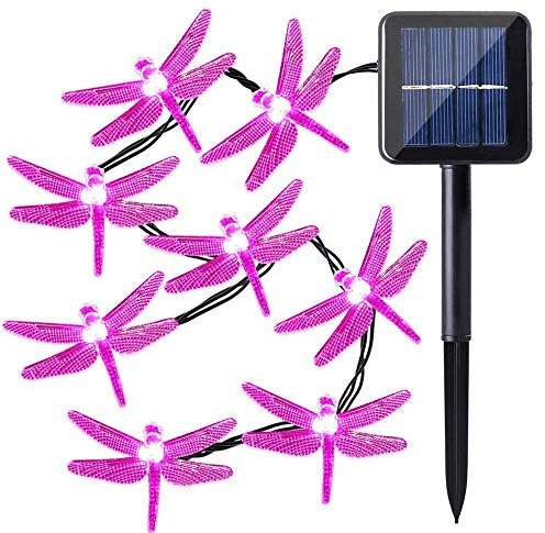 Solar Outdoor Dragonfly Lights,KINGCOO Waterproof 20ft 30LED 8 Mode Solar String Lights Fairy Decoration Lighting for Home Patio Garden Party Wedding Seasonal Holiday Christmas (Pink)