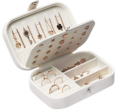Lrikas Piccolo Portagioie da Viaggio Portagioie Donna Scatola di Gioielli Organizzatore di Gioielli Jewelry Box 16,5 x 11,5 x 5,5 cm (Bianco)