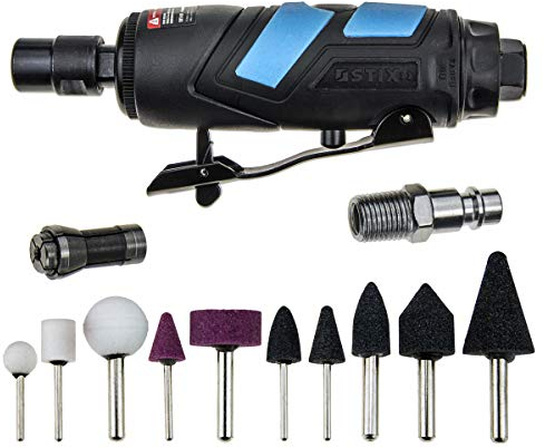 STIX Druckluft Stabschleifer - Schleifer 1/4 mit Zubehör - Schleifmaschine 25000 U/MIN - geeignet für Fräser, Trennscheiben und Schleifkörper - mit 3 und 6 mm Spannfutter