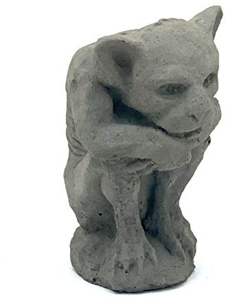 Sitting Gargoyle Statue: Solid Durable Stone with Distressed Texture. Perfect Home Design & Sealed for Outdoor Use. Handcrafted USA. (Antique/Gray)