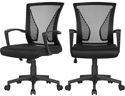 Yaheetech 2X Bürostuhl, ergonomischer Schreibtischstuhl, Chefsessel Wippfunktion, Drehstuhl Mesh Netzbezug extra breit
