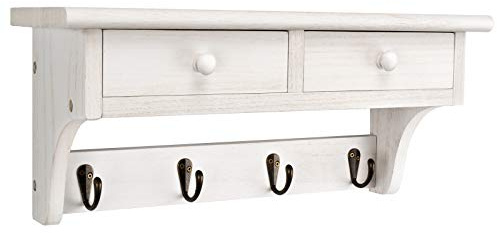 Emfogo Coat Hooks Wall Mounted, Rustic Wood Coat Rack Wall Mount Shelf with Hooks, Farmhouse Wall Coat Rack with Shelf & Coat Hook for Entryway, Mudroom, Bedroom, Kitchen, Bathroom (White)