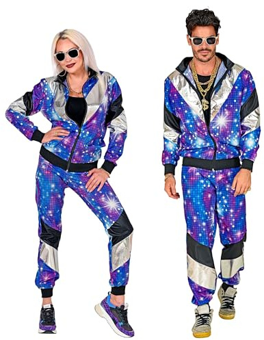 W WIDMANN MILANO Party Fashion - Trainingsanzug Disco Style | Jacke und Hose, Kostüm im 80er Jahre Look, Retro Jogginganzug für Karneval, Mottoparty
