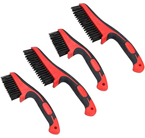 Lot de 4 brosses métalliques portatives en caoutchouc pour enlever la rouille avec poignée souple 27,9 cm + 21,6 cm