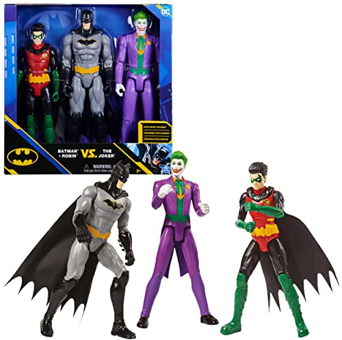 DC Comics Batman 30cm Figuren-Set aus Batman (Rebirth), Robin und Joker, inkl. Stoffumhang, original Comic-Design