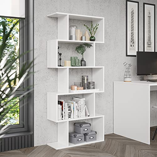 RICOO Standregal 5 Regalböden WM073-WM Raumteiler Regal weiß matt 160×70×25 cm Bücherregal Holzregal Wand Würfelregal Büroregal klein Regale & Ablagen Bookshelf Wandregal Holz