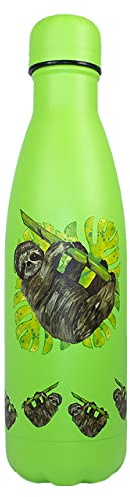NatureVac - Sloth 500ml Insulated Water Bottle from Deluxebase. Green Stainless Steel Thermal Flask for Gym, Office, Travel - Double Wall Vacuum, Leak Proof & BPA-Free - Cold for 24h/Hot 12h