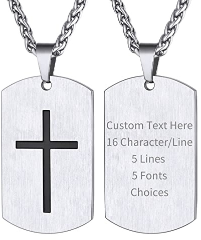 Supcare Herren Dog Tags Halskette Personalisiert Hundemarke Edelstahl Anhänger mit Gravur Militär Kruzifix Kette Religious Cross Necklace Men Erkennungsmarke Modeschmuck für Damen Männer
