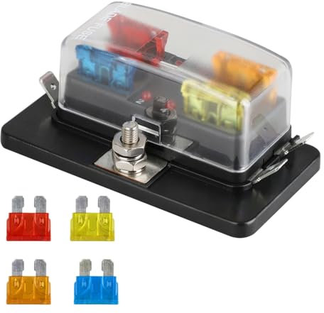 12V 24V 32V Standard 4 Way Blade Box, Little DC to DC Holder with LED Fuse-blown Indicator, Micro Distribution Block with Cover, Board for Home Van Car Boat Marine