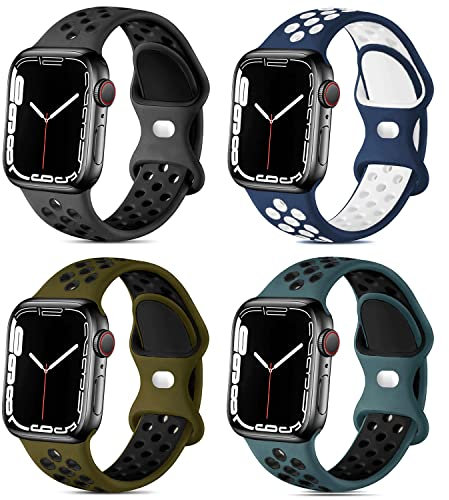 SIERVOS 4 Pack Sport Straps Compatible with Apple Watch Strap 38mm 40mm 41mm 42mm 44mm 45mm 49mm, Breathable Soft Silicone Replacement Watch Band Compatible with iWatch Ultra Series 9 8 7 6 5 4 3 2 SE