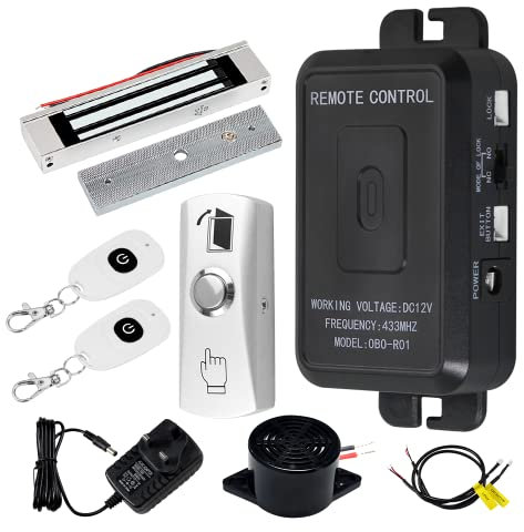 FUSYTULY Complete Access Control System Kit Wireless 433MHz Remote Controller Door Opener + 180KG/350lbs Electric Magnetic lock + Remote Transmitters 30 Meters