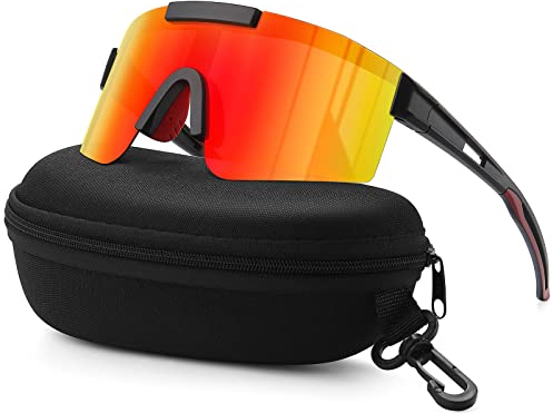 suoso Sportbrille Polarisiert Radsportbrillen Fahrradbrille Schnelle brille für Herren Damen Sport Sonnenbrille UV400 Klar Laufbrille für MTB Rennrad Fahrrad Ski Rave Orange