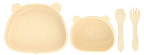 4-teiliges Kindergeschirr-Set, Utensilien für Kleinkinder und Teller in Panda-Form (Schüsselteller, Silikongabel, Löffel)