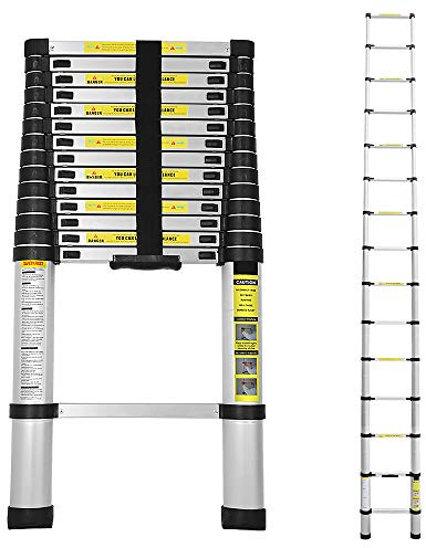 Ansobea Scala telescopica 4,4 m, scala in alluminio allungabile, scala multiuso telescopica, portata 150 kg, colore: argento