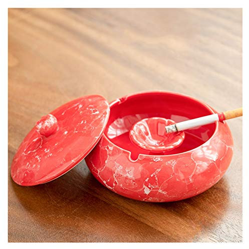 CULPRT Handgefertigter Marmor -Aschenbecher Mit Deckel Minimalistischer Ascheschale Mit Asche Rack, Dekoration Home Office Dekoration, Aschenbecher/Rot
