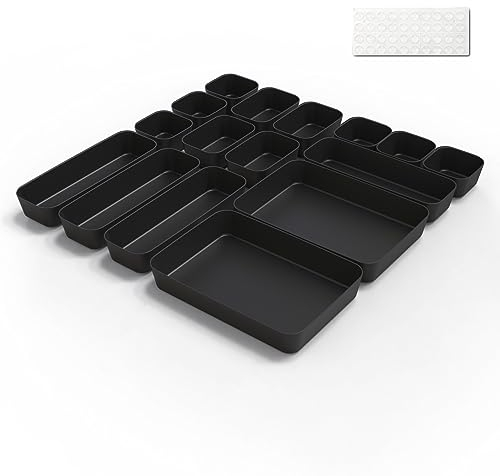 Cajones Organizador Caja Organizador Cajones Sistema de Organización 16 Unidades Cocina Baño Cosméticos Almacenamiento Especias Organización Drawer Plástico Oficina Escritorio Separador con Esteras de